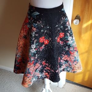Bebe hand-beaded textured multi color midi skirt